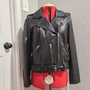 Quince Black Sheep Leather Motorcycle Jacket With Silver Hardware Size L